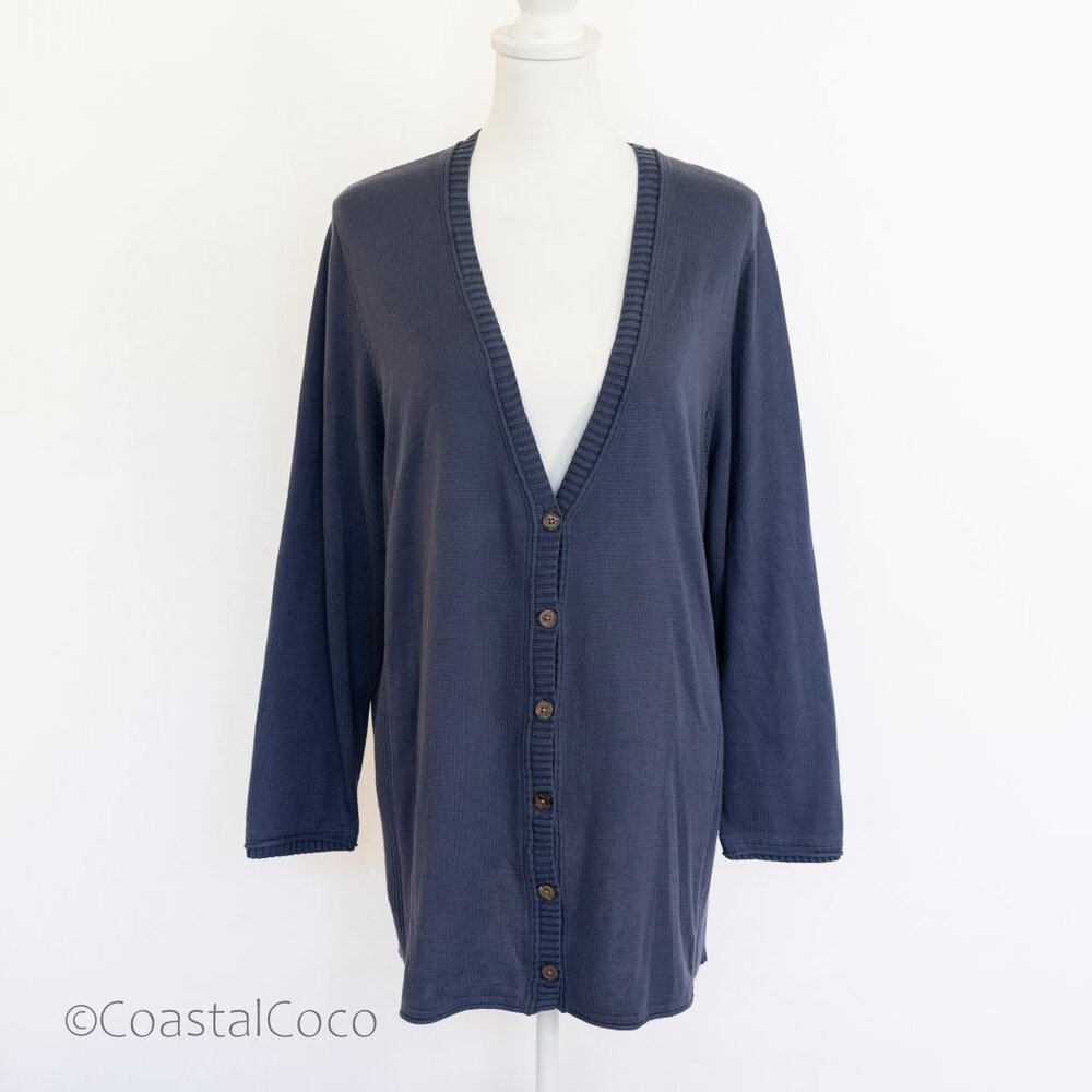 J.Jill Knit Cardigan 2X Blue 100% Cotton Button Front Spring Coastal Comfy Layer